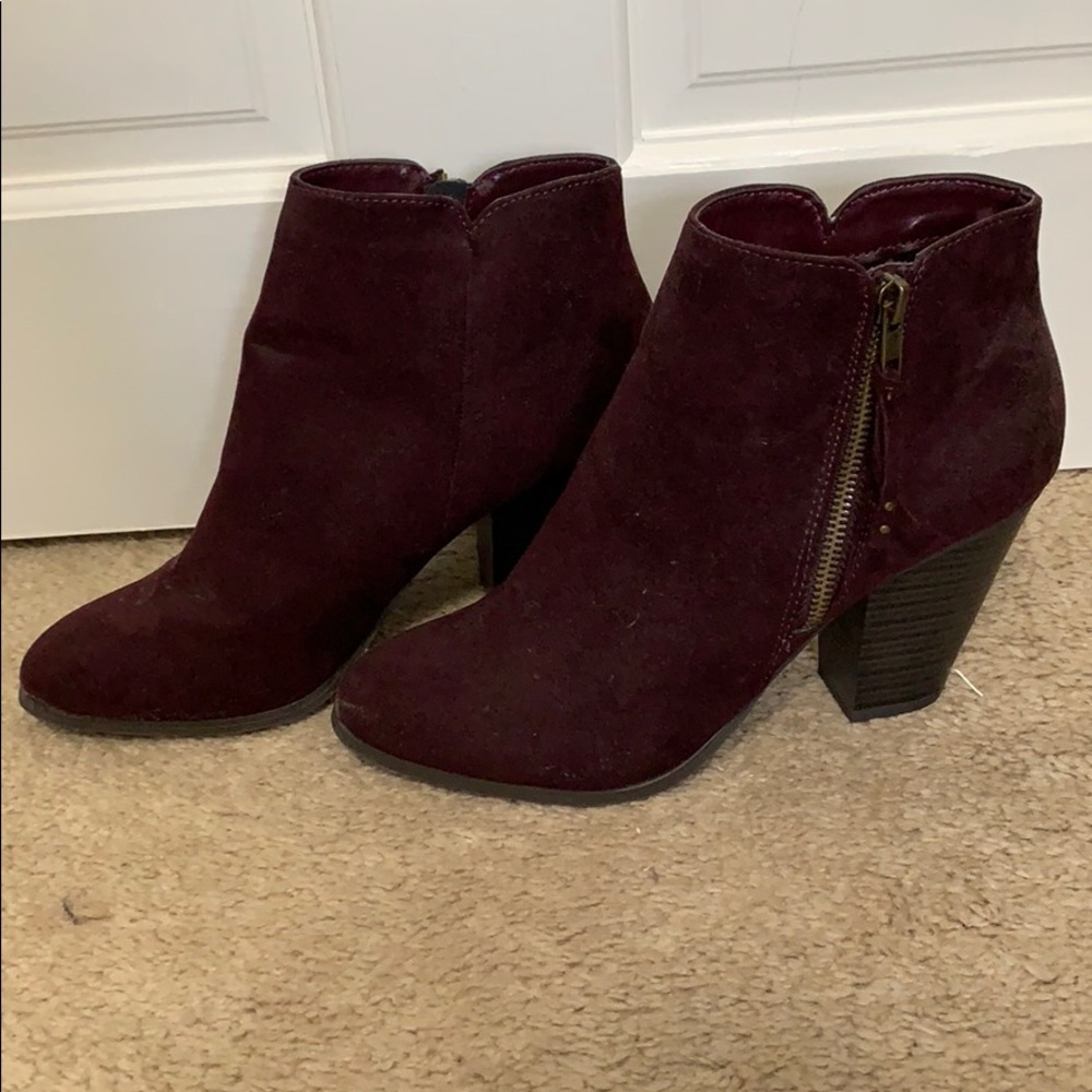 Maroon suede booties